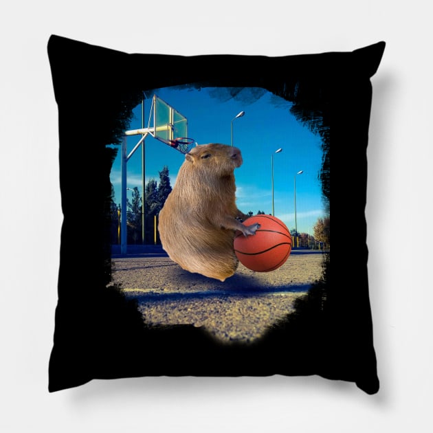 Capybara Playing Basketball Pillow by Random Galaxy