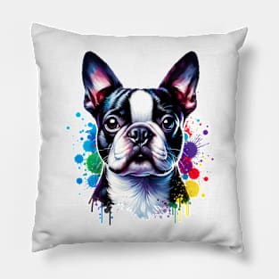 Watercolor Boston Terrier Pillow