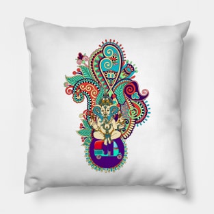 Ganesh Elephant God Paisley and TukTuk Pillow