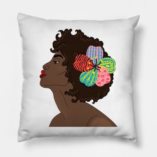 Women's Face illustaration with Patchwork Flower Pillow