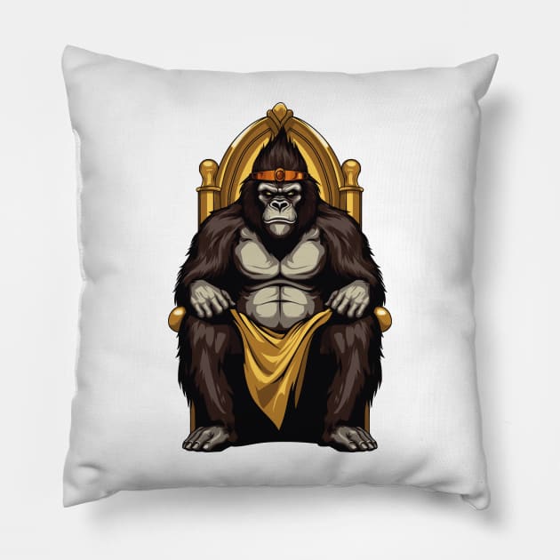 Gorilla on a golden throne Pillow by maasPat