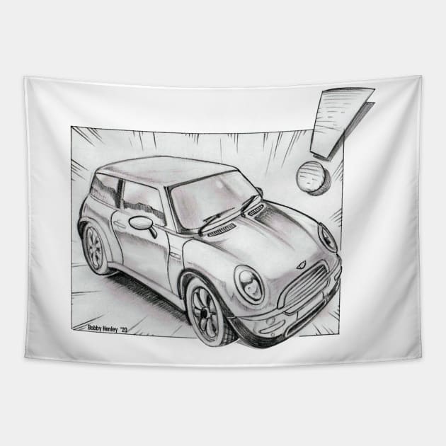 Mini Cooper pencil sketch Tapestry by Illustratorator