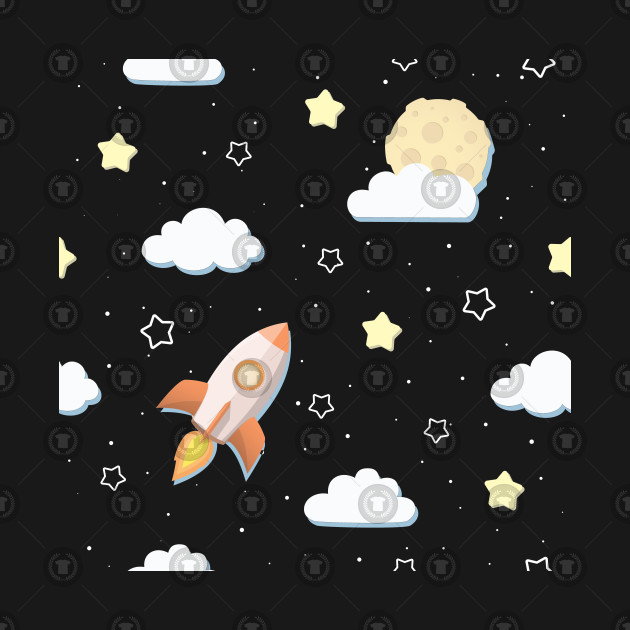 Cute Sky Clouds Pattern With Rocket And Stars