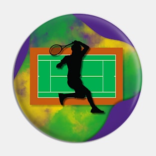 Tennis Player with Tennis Court Background and Wimbledon Colours 2 Pin