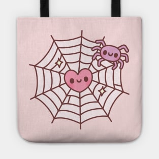 Cute Spider And Heart Caught In Spider Web Tote