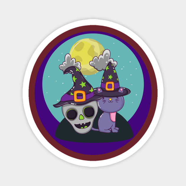 Black Cat And Skull Under The Moon Magnet by Dear Waistline