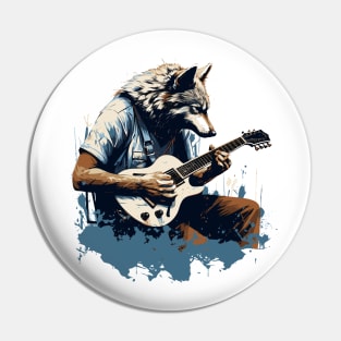 Wolf Playing Guitar Pin