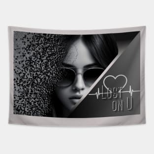 Lost on U Sad girl Black and Grey 2 Tapestry