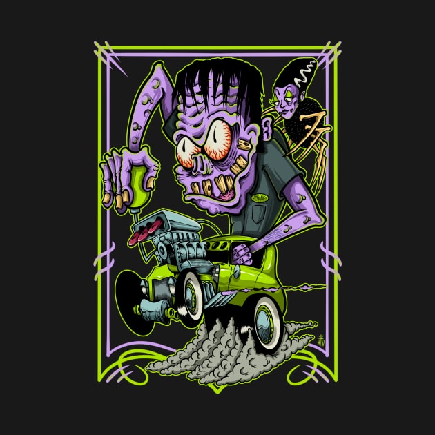 Frankenstein hot rod by Il villano lowbrow art