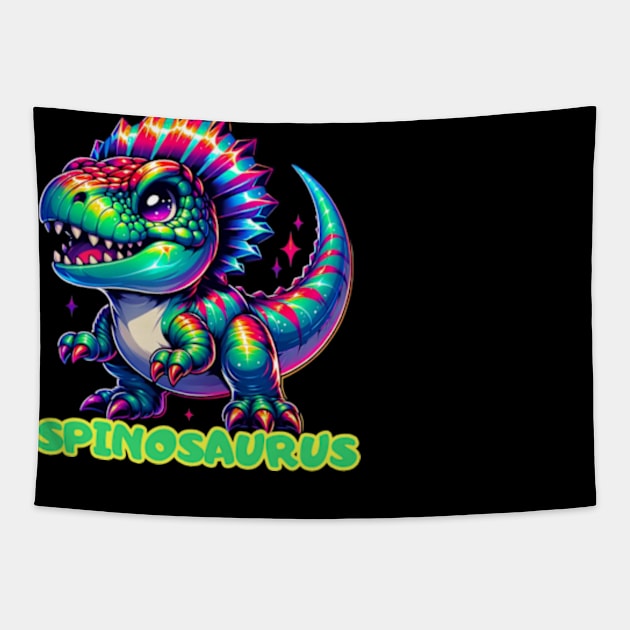 Spinosaurus Rainbow Dino Kawaii Cute Chibi Anime Tapestry by Lavender Celeste