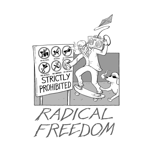 Radical Freedom at the Beach (black and white) by ExistentialComics