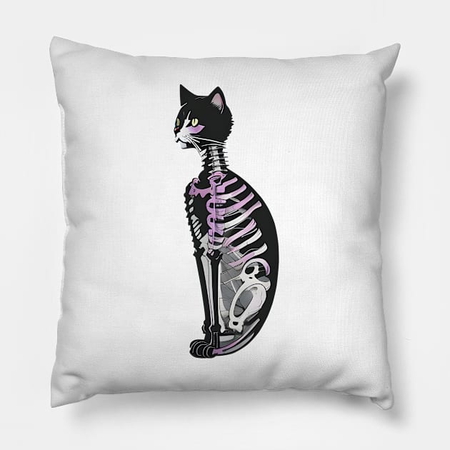 Skeleton Cat Pillow by ColorCanvas