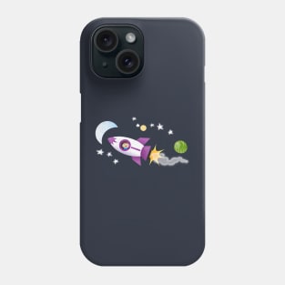 Cute rocket ship in space cartoon illustration Phone Case