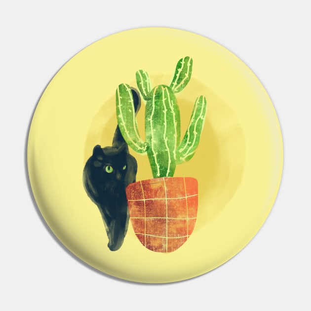 Black cat behind A cactus Pin by Mimie20