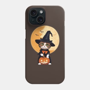 Halloween cat holding a pumpkin Phone Case