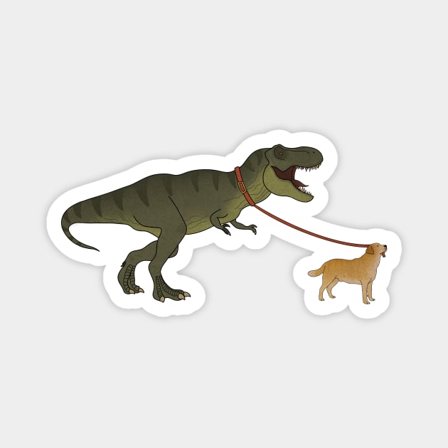 Funny Golden Retriever walking T Rex Dinosaur Magnet by logiamerch