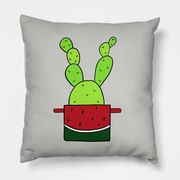 Cute Cactus Design #4: Watermelon Pot Cactus Pillow by DreamCactus