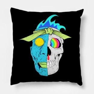 Dope half face and half skull face illustration Pillow