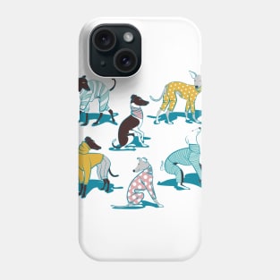 Greyhounds dogwalk // pattern // navy blue background Phone Case