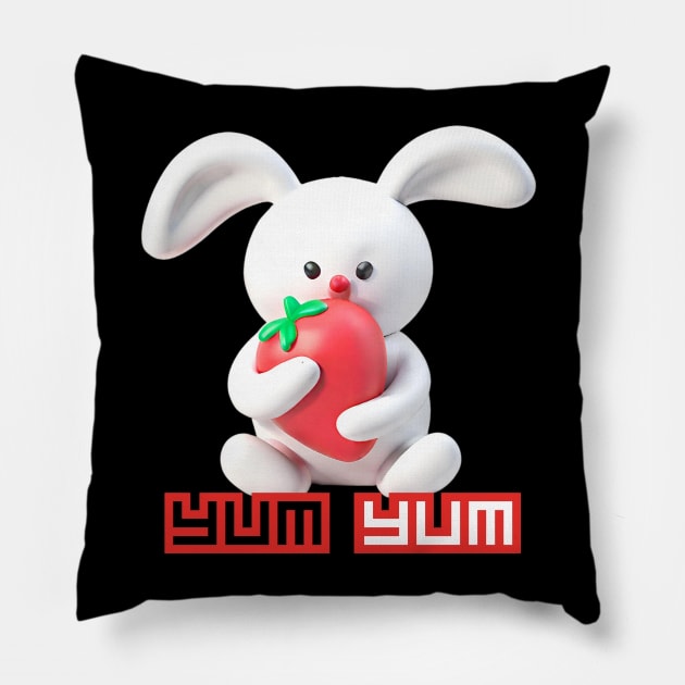 bunny loves strawberry yum yum Pillow by mahwishzia