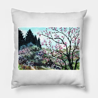 Mountain Spring Blossom Scenery Pillow