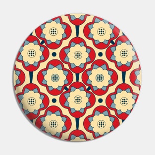 Geometric Water Lily Flowers on Red and Blue Pin