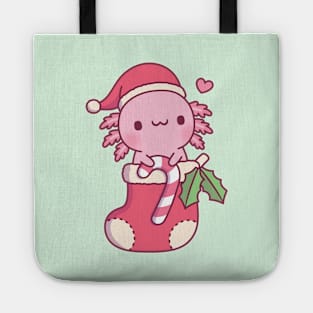 Cute Axolotl Holding Candy Cane In A Christmas Stocking Tote