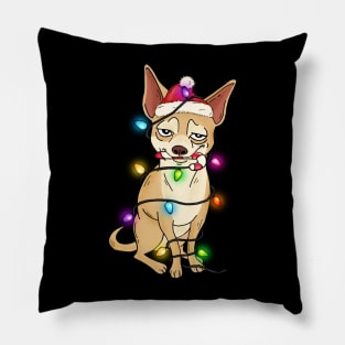 chihuahua christmas lights santa hat Pillow