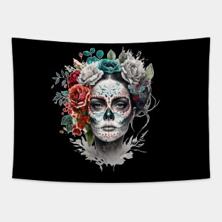 Sugar Skull Calavera Mexican Women Dia De Los Muertos Tapestry