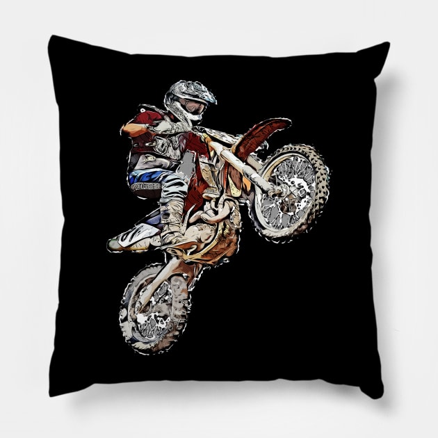 Motocross motorcycle biker gift Pillow by T-Shirt Dealer