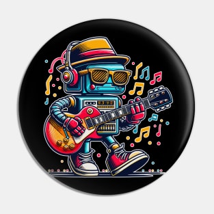 A Rockin' Blues Robot Blues Guitar Rock and Roll Robot Plays Lead Guitar with Music Notes Floating Around Pin