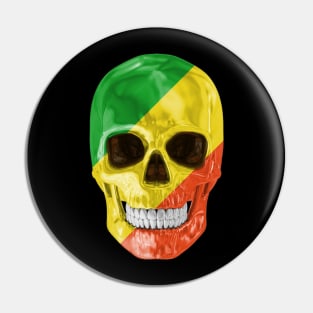 Republic Of The Congo Flag Skull - Gift for Congon With Roots From Republic Of The Congo Pin