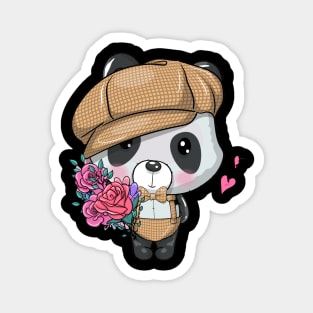 cute cartoon panda with cap and flowers illustration Magnet