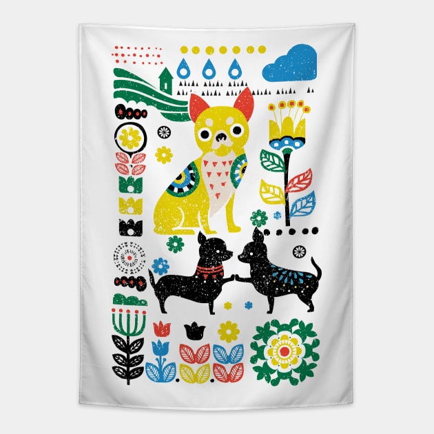 Scandinavian Chihuahua Tapestry by huebucket