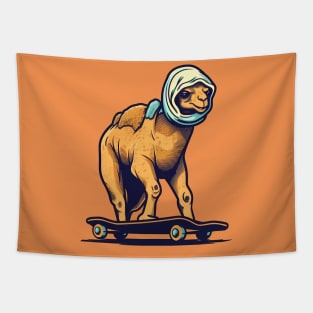 Humpy Thrills: Skateboarding Camel with Desert Swagger Tapestry