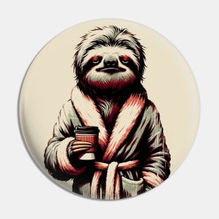 Unimpressed Sloth Sips Coffee: Funny Lazy Sloth T-Shirt Pin