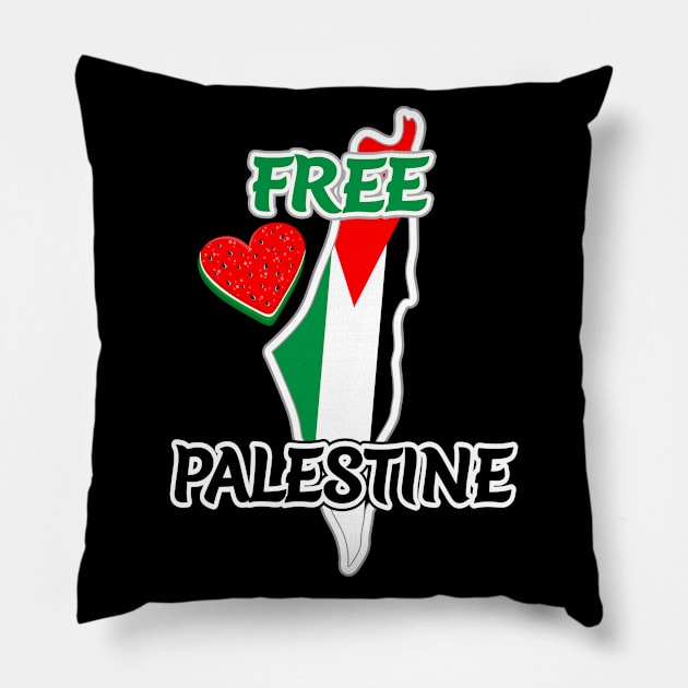 Free Palestine - Map and Watermelon Logo Pillow by BluedarkArt