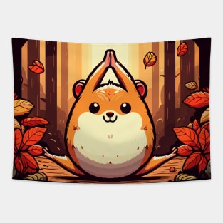 Cute cartoon fall hamster yoga Tapestry