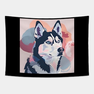 Retro Siberian Husky: Pastel Pup Revival Tapestry