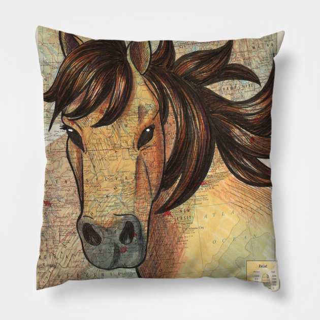 Chincoteague Pony on Map Pillow by lizstaley