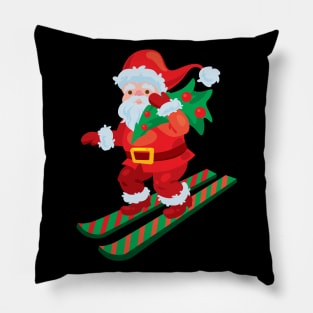 Santa on skis holding christmas Pillow