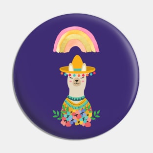 Bohemian Llama Rainbow and Flowers Pin