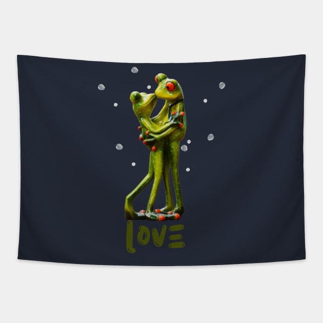 Frog and love and rain Tapestry by Mirjana Maven