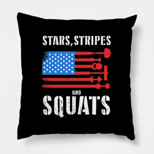 Stars, Stripes and Squats - American Workout Bodybuilder Powerlifter Weightlifter Gym Athlete Pillow