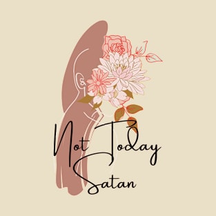 Not Today Satan- Minimalist Abstract Lady Line Digital Drawing with Flowers T-Shirt