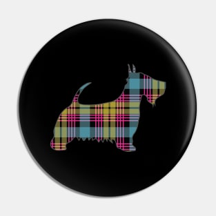 Pink, Blue and Yellow Tartan Scottish Terrier Dog Silhouette Pin