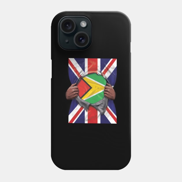 Guyana Flag Great Britain Flag Ripped - Gift for Guyanese From Guyana Phone Case by Country Flags