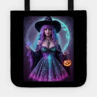 Halloween Spooky Neon Black Magic Witch Tote