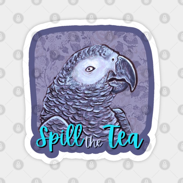 Spill the Tea African Grey Parrot Magnet by Nat Rodgers 