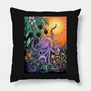 Blackberry Octopus in the mushroom patch Pillow